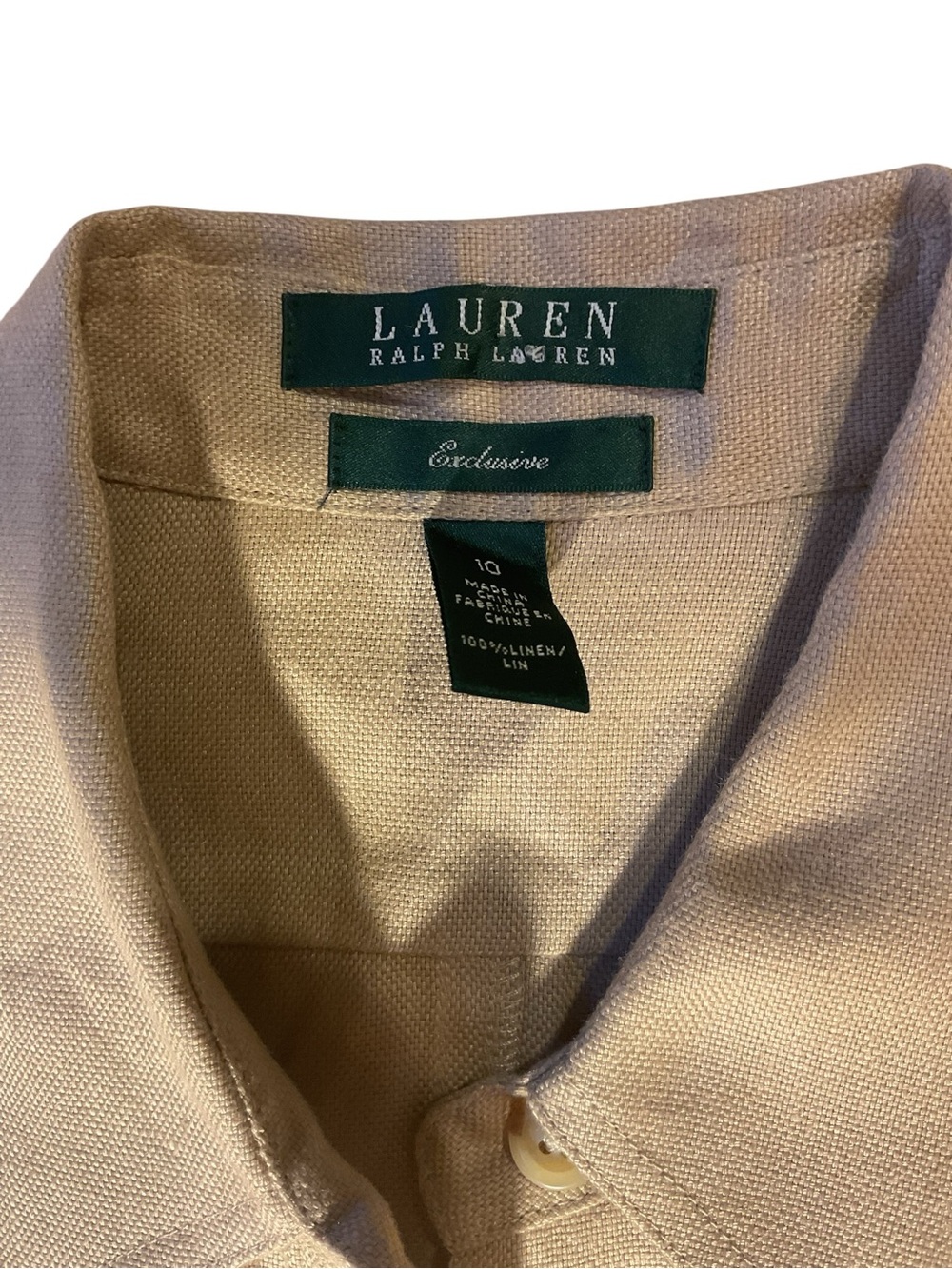 Lauren Ralph Lauren Beige Linen Button-Front Top - Picture 3 of 9